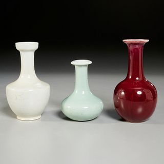 (3) Chinese glazed porcelain cabinet vases
