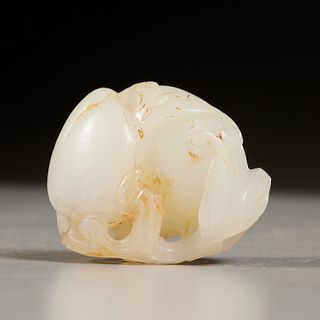 Chinese carved white jade peach toggle