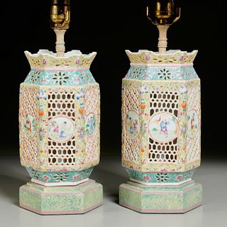 Nice pair Chinese famille rose porcelain lanterns