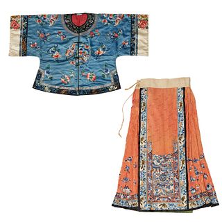 Chinese embroidered silk skirt and coat, ex museum