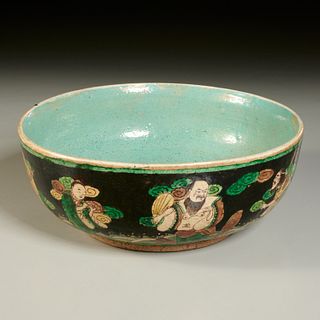 Chinese famille noire "eight immortals" bowl