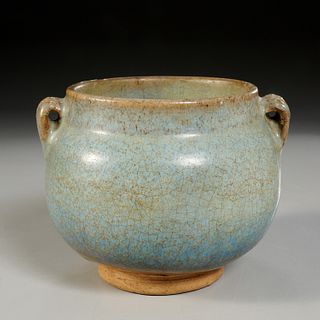 Chinese Jun type ceramic two handle jar
