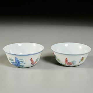 Pair Chinese Doucai "Chicken Cups"