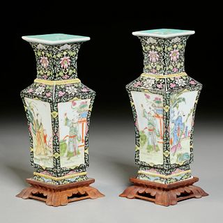 Pair Chinese famille noire porcelain vases