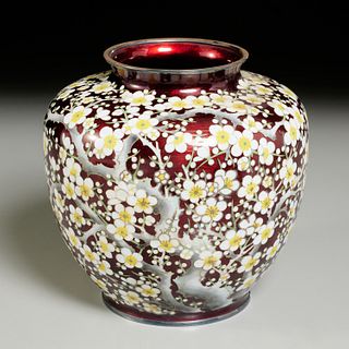 Ando Jubei, large Meiji cloisonne on silver vase