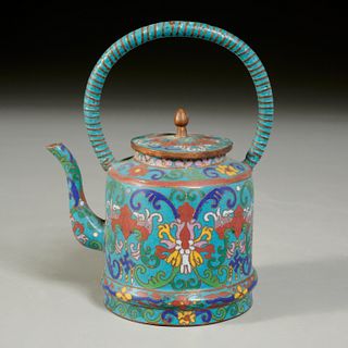 Chinese cloisonne enamel teapot and cover
