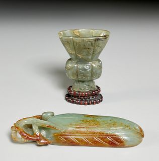 (2) Chinese jade scholar objects