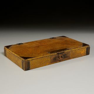 Chinese bronze mounted shagreen document box