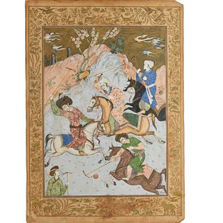 Safavid School, large gouache and gilt painting