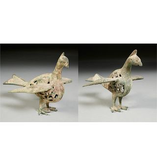 (2) Persian Khorasan openwork bronze birds
