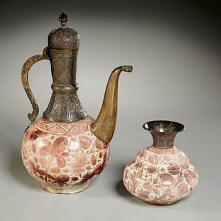 Persian Safavid lusterware coffee pot and vase