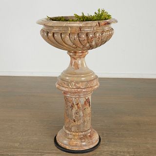 Large Neoclassic marble urn and pedestal