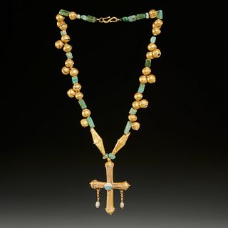 Byzantine gold and emerald cross necklace