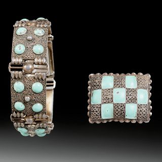 Theodor Fahrner, enameled sterling bracelet & pin