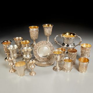 Collection Judaic sterling Kiddush cups & wash cup