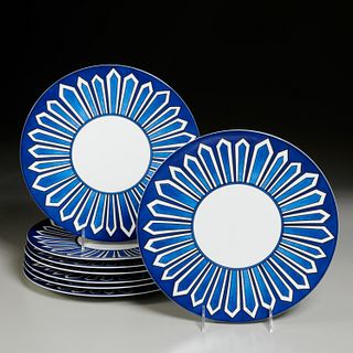 Set (8) Hermes "Bleus D'Aileurs" dinner plates