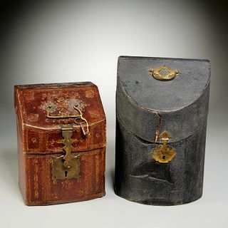 (2) George III leather clad cutlery boxes
