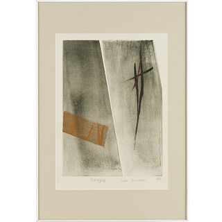 Toko Shinoda, two-color lithograph w. gold leaf