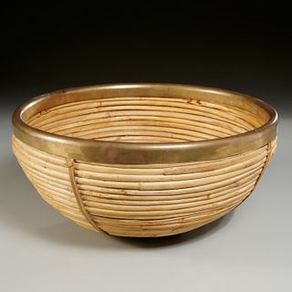 Gabriella Crespi (attrib), large brass rattan bowl