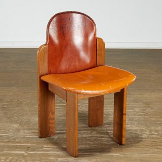 Tobia & Afra Scarpa style oak & leather side chair