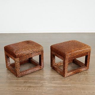 Karl Springer (attrib), pair leopard skin stools