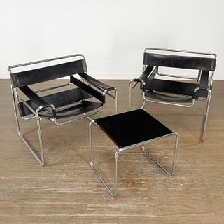 Marcel Breuer, pair Wassily chairs and side table