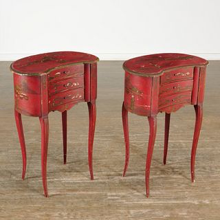 Pair French scarlet japanned side tables