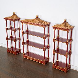 Set (3) Chinoiserie pagoda-form wall etageres