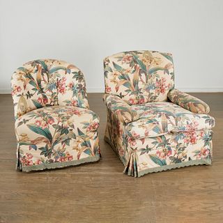 Parish-Hadley, (2) custom chintz easy chairs