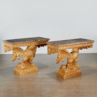 Pair George II style giltwood eagle consoles