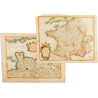 Nicolas Sanson, (2) maps of France, 17th c.
