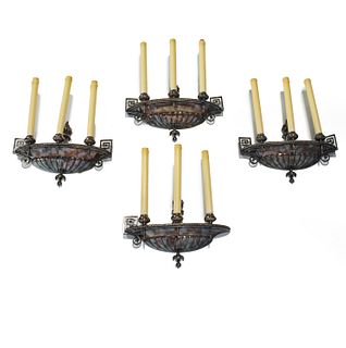 Set (4) Neoclassical silver plated wall sconces