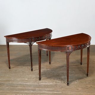 Nice pair George III mahogany demilune consoles