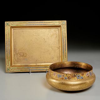 L.C. Tiffany Furnaces, bronze tray and bowl