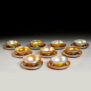 Tiffany Studios, (9) finger bowls and underplates