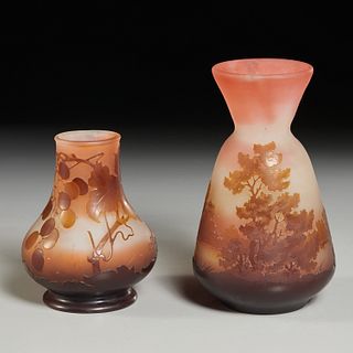 Emile Galle, (2) small cameo vases