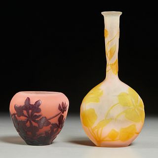Emil Galle, (2) small cameo vases