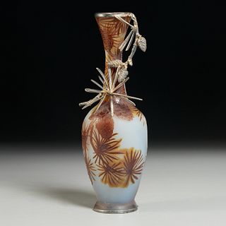 Emile Galle, cameo glass and silver Pinecone vase