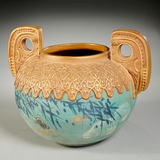 Matt Morgan, large Art Pottery handled vase