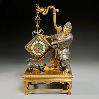 Good French "Japonisme" bronze cloisonne clock