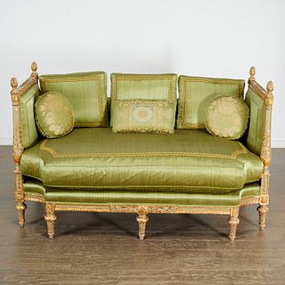 Antique Louis XVI style painted and gilt canape