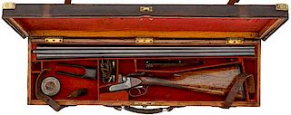 Webley Double-Barreled Shotgun with Accessories and Custom Leather Case  