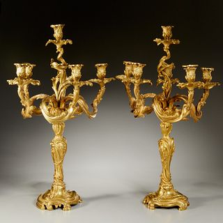 Pair Beurdeley Louis XV style bronze candelabra