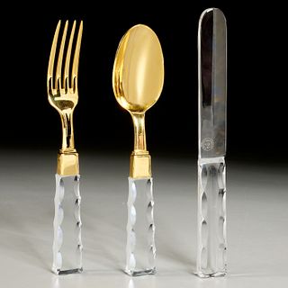 Baccarat crystal and gold plated flatware set