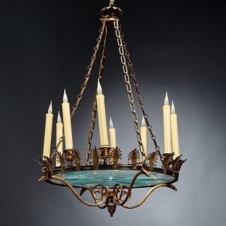 Empire gilt, patinated bronze 8-arm chandelier