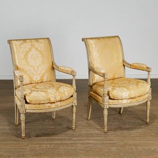 Pair antique Directoire style painted fauteuils