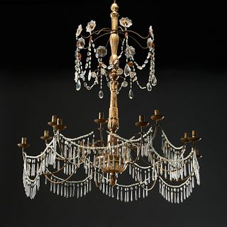 Large Italian silvered wood 16-arm chandelier