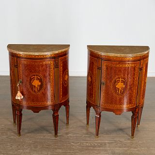 Pair Northern Italian marquetry commodini
