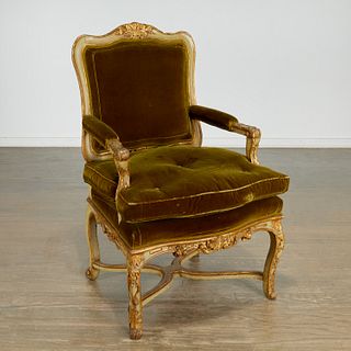 Nice Italian Rococo painted and gilt armchair