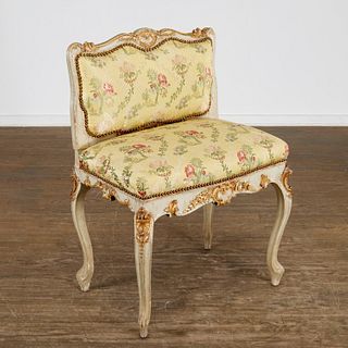 Continental Rococo gilt, painted low-back chaise
